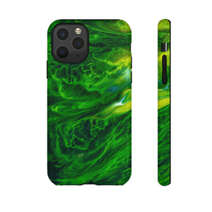 Neon Green Wave Ink Art iPhone Case (Protective) iPhone 11 Pro Glossy Phone Case