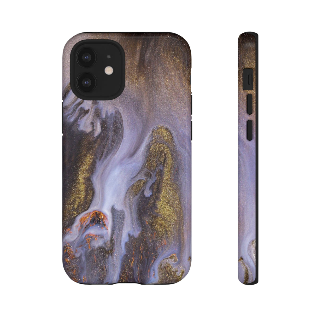 Purple Gold Ink Art iPhone Case (Protective) iPhone 12 Mini Glossy Phone Case