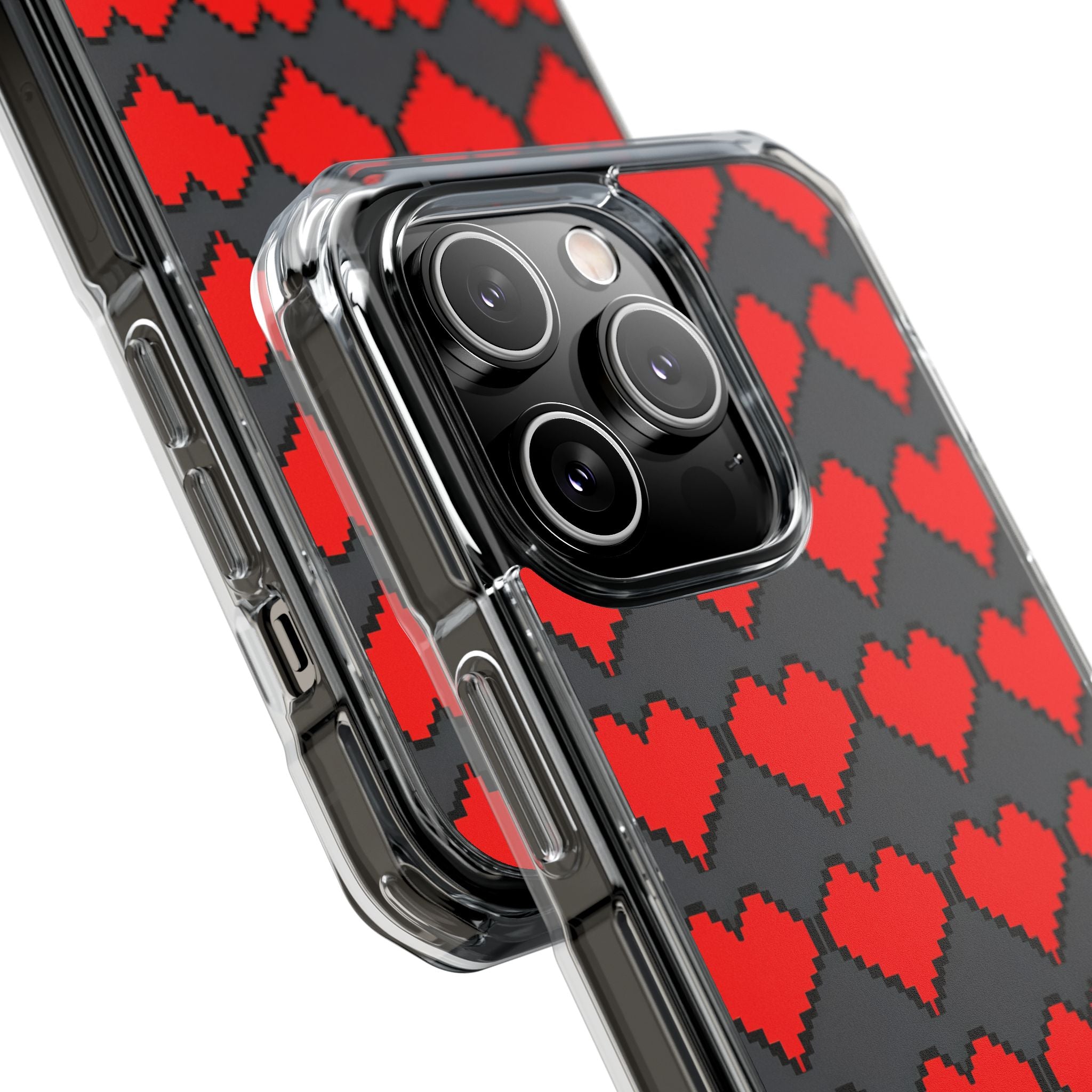 Red Heart Dark Gray Diamonds Seamless iPhone 14 - Impact Clear+