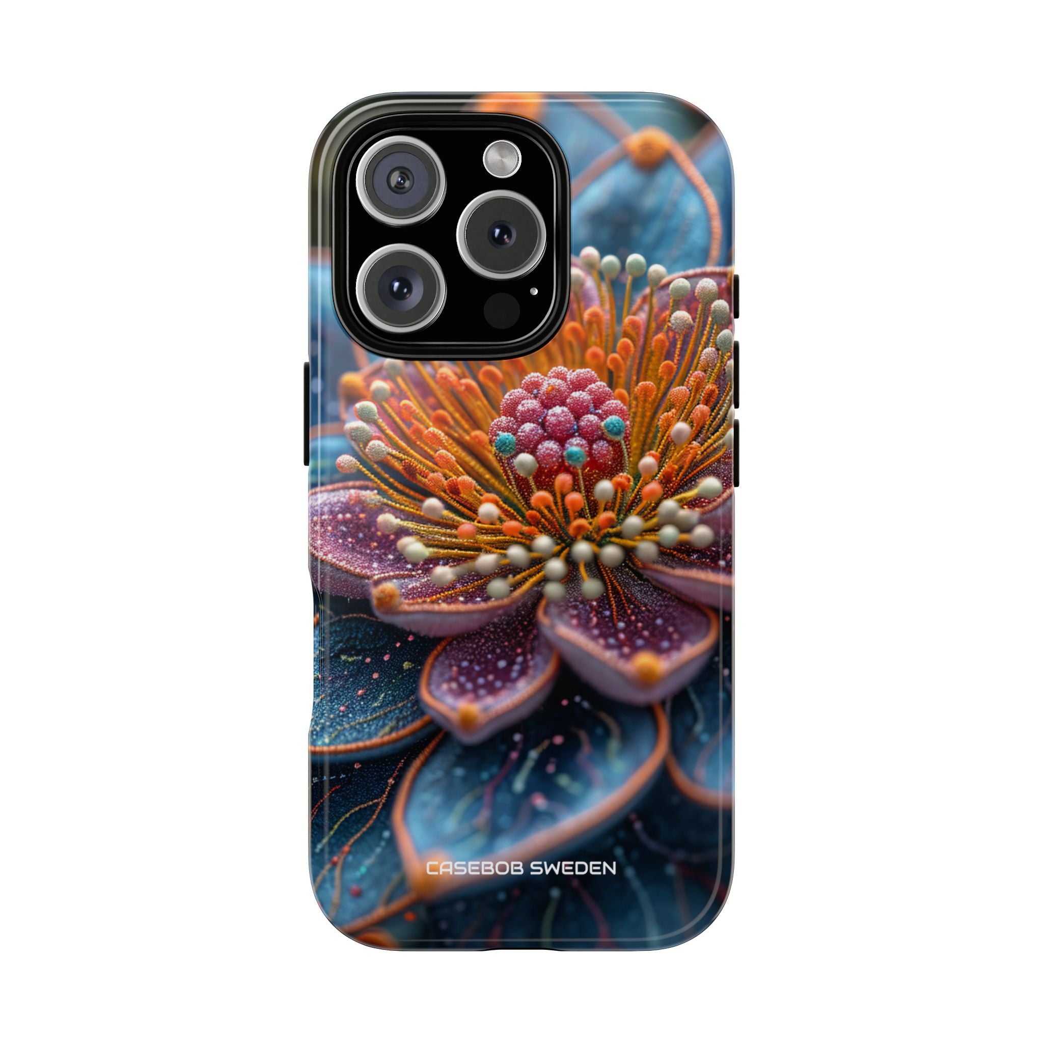 Blue-Orange Floral Swirl - Tough iPhone 16 Phone Case