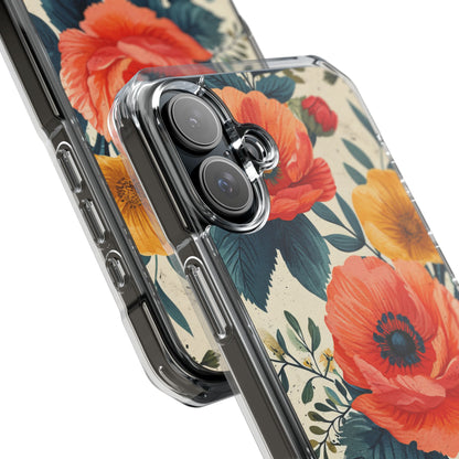 Vibrant Botanical Poppies - Clear Impact iPhone 16 Phone Case