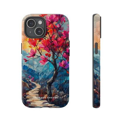 Vibrant Geometric Tree Landscape iPhone 15 - Tough Phone Case