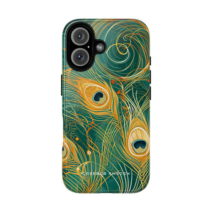 Peacock Elegance in Teal and Gold iPhone 16 | Tough+ Phone Case