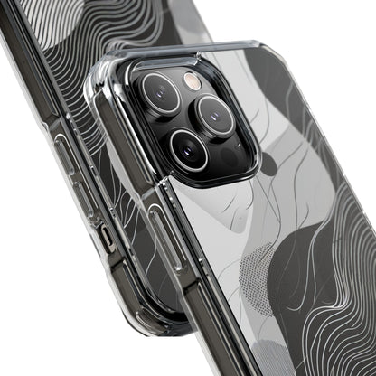 Fluid Rhythms: Monochrome Line Flow iPhone 14 - Clear Impact Phone Case