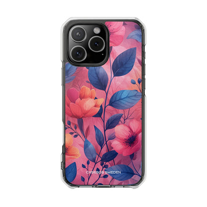 Pink Blue Floral - Clear Impact iPhone 16 Phone Case