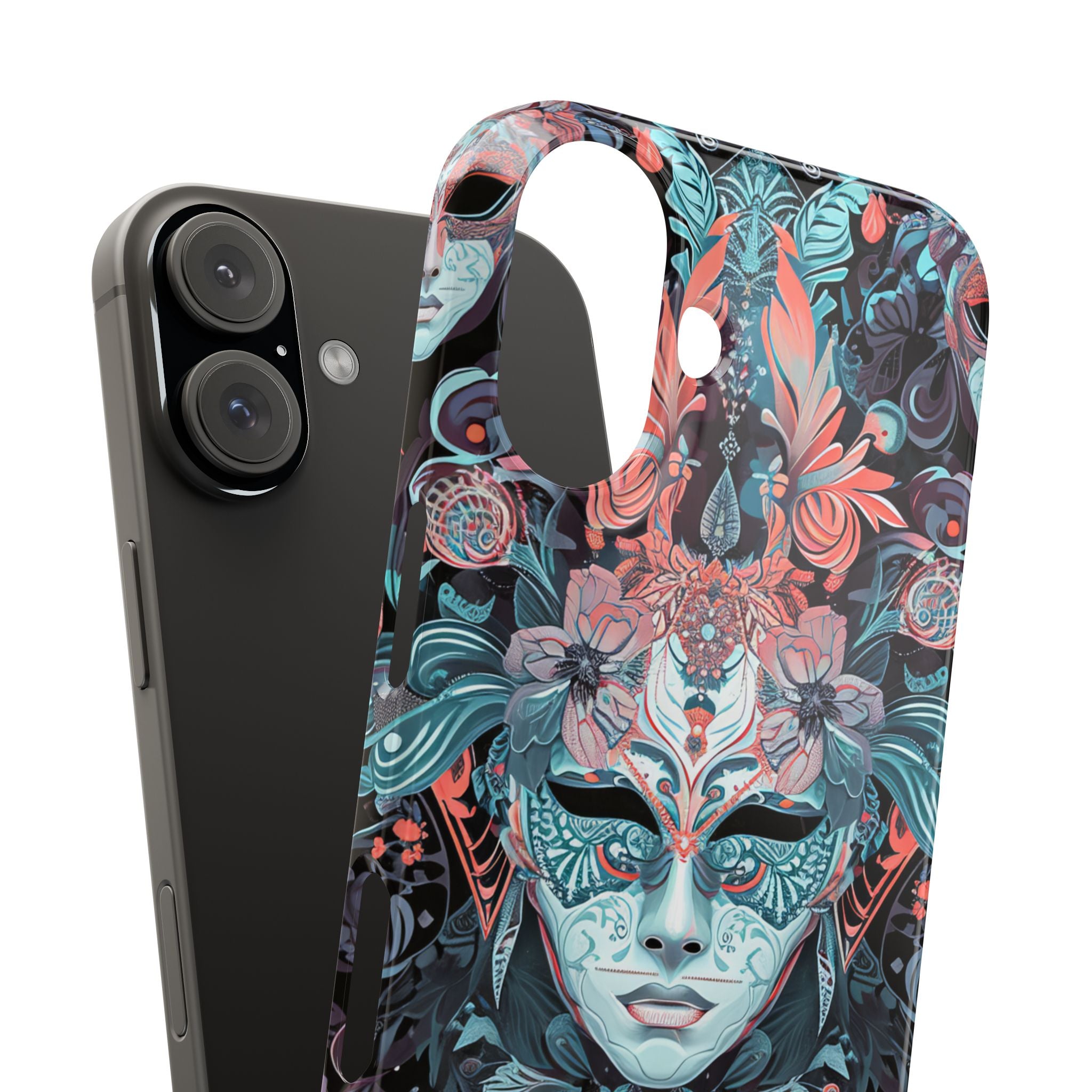 Mystic Teal Coral Mask - Slim iPhone 16 Phone Case