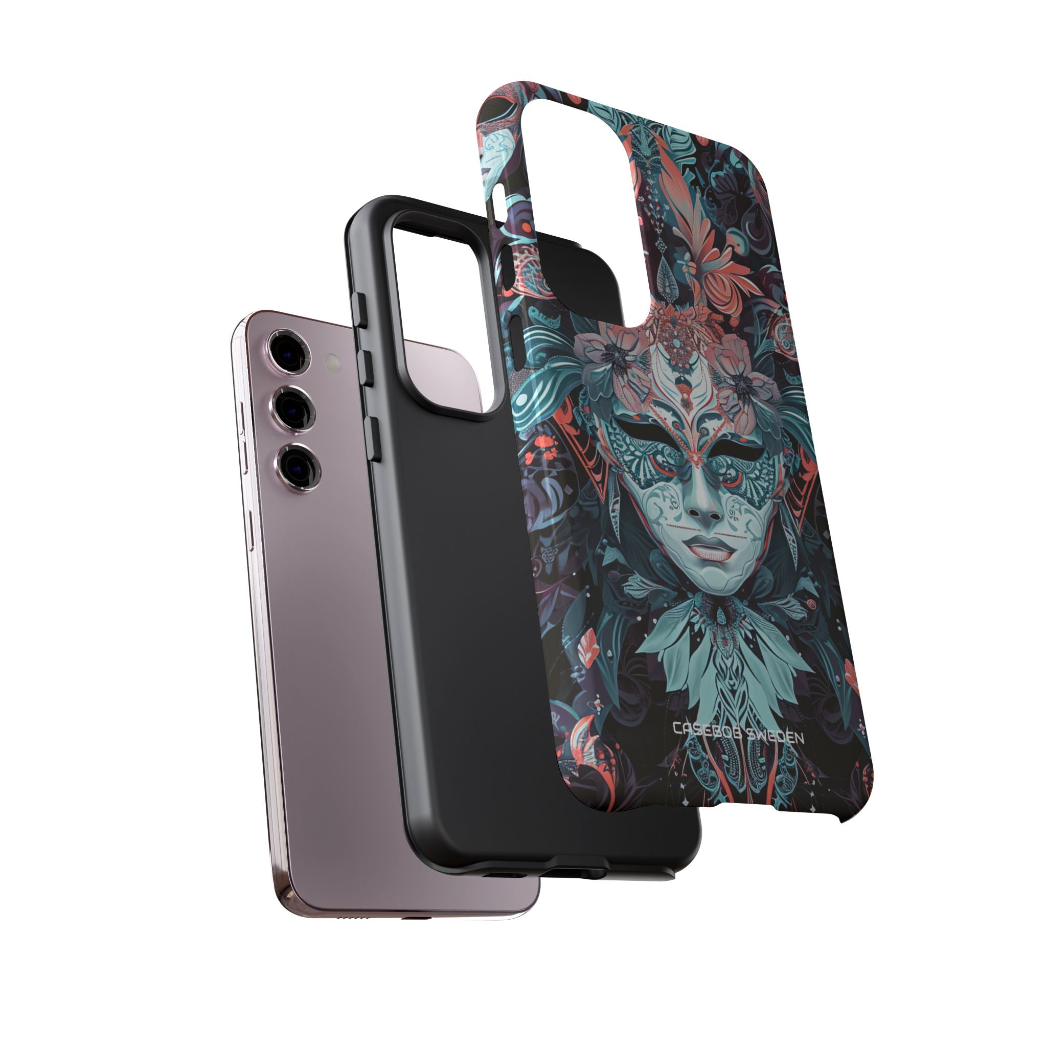 Mystic Teal Coral Mask - Tough Samsung S23 Phone Case