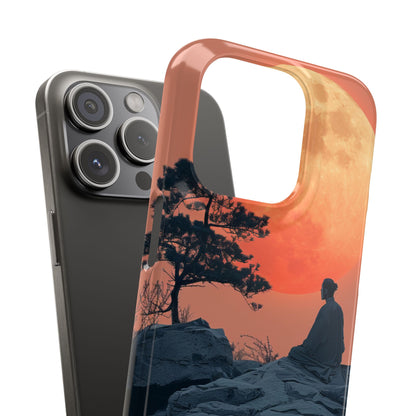 Zen Tranquility Under a Red Moon iPhone 15 - Slim Phone Case