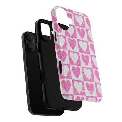 Glitter Heart Grid iPhone 16 Plus Case - Tough+