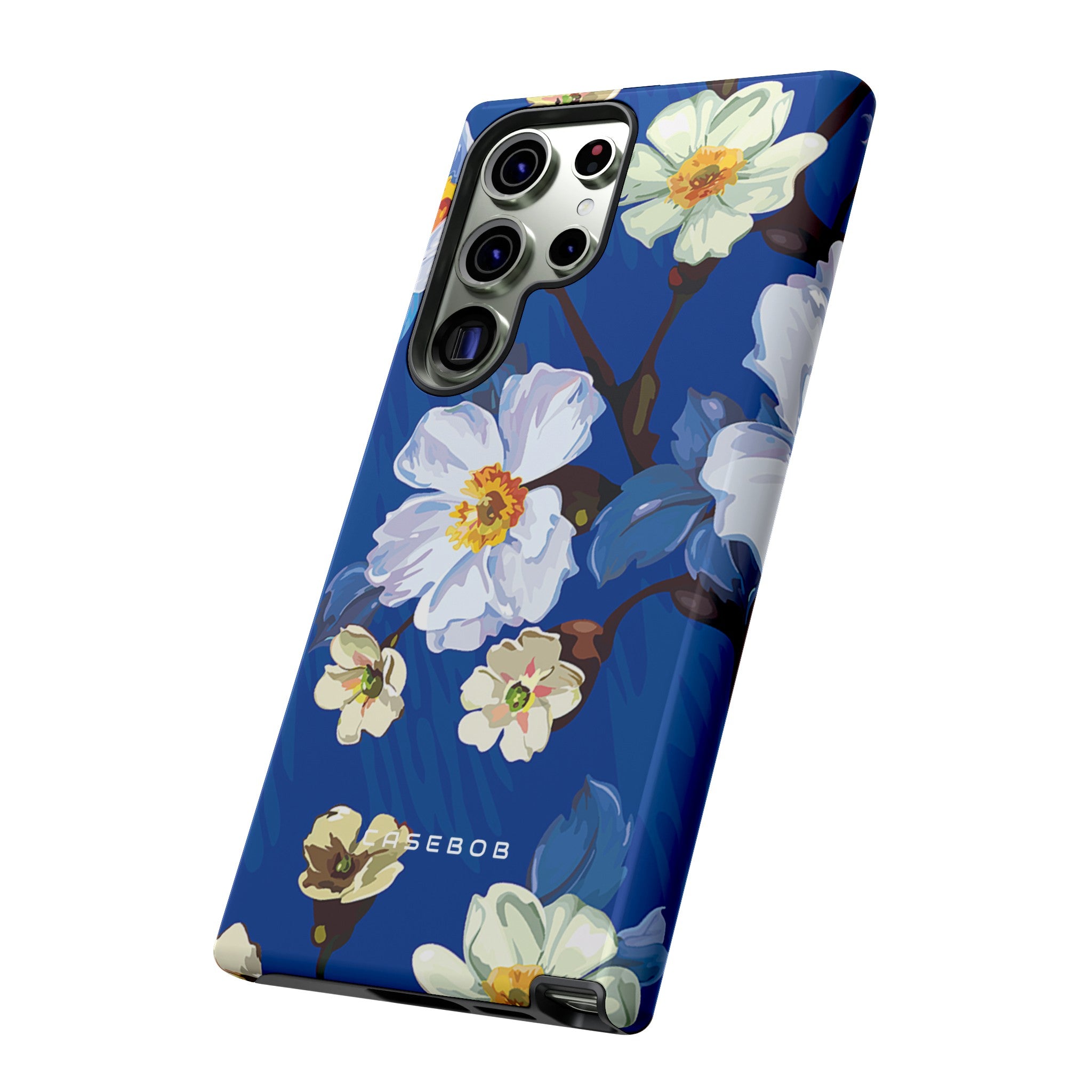 Elegant Flower on Blue iPhone Case | Tough