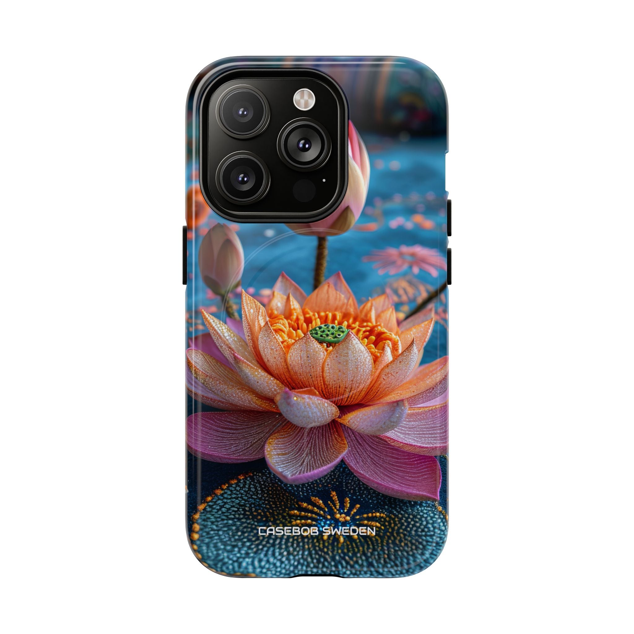 Vibrant Lotus Embroidery - Tough + MagSafe® iPhone 14 Phone Case