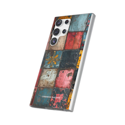 Rustic Red-Yellow Vintage Tiles - Flexi Samsung S23 Phone Case