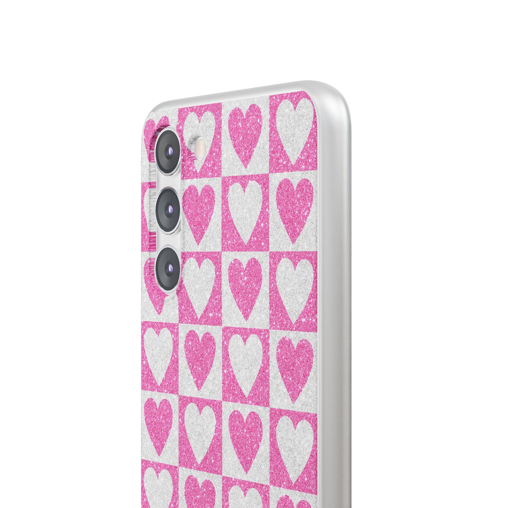 Glitter Heart Grid Samsung S23 Plus Case - Soft