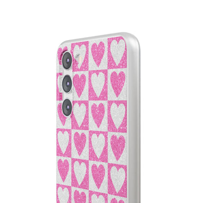 Glitter Heart Grid Samsung S23 Plus Case - Soft