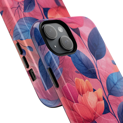 Pink Blue Floral - Tough + MagSafe® iPhone 15 Phone Case