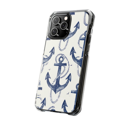 Navy Anchor Tapestry iPhone 14 - Impact Clear+