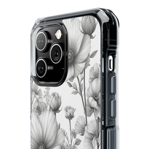 Monochrome Flora – Handyhülle für iPhone (Clear Impact – Magnetisch)