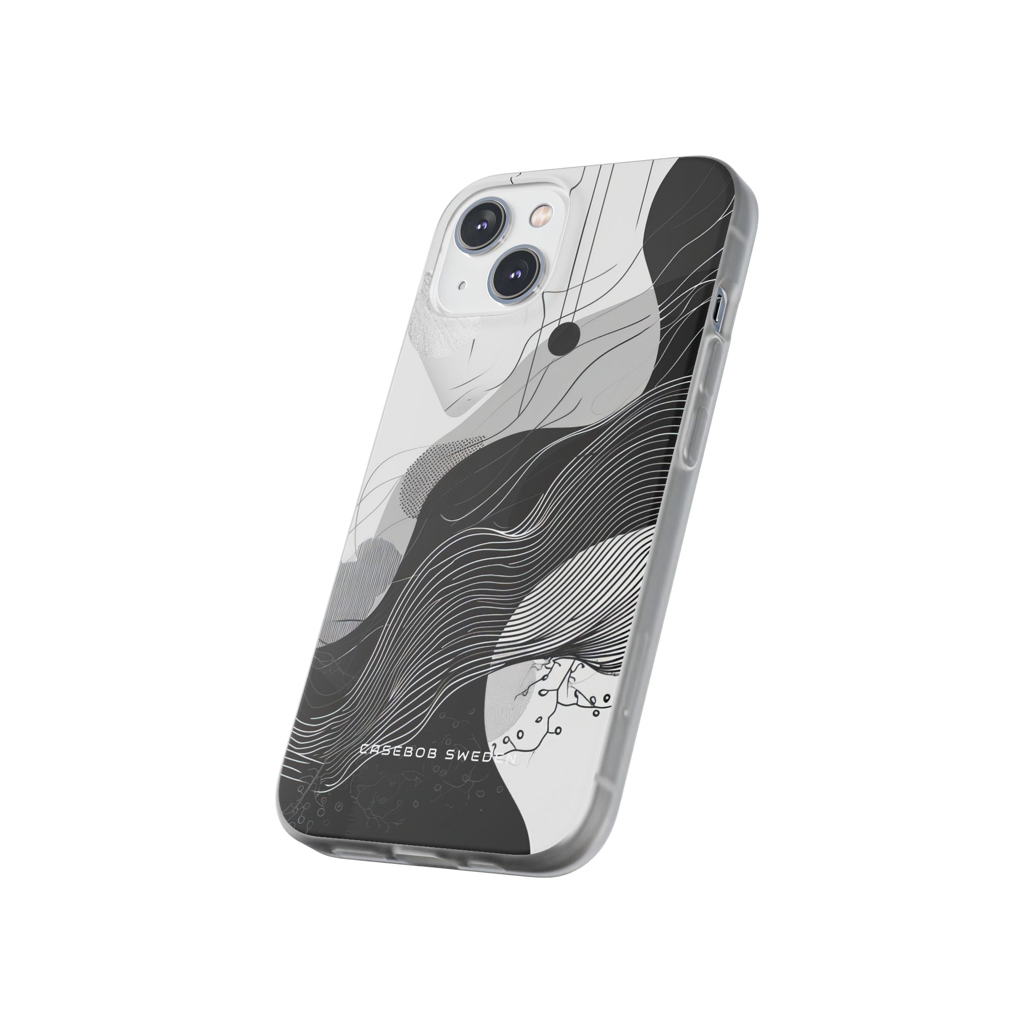 Fluid Rhythms: Monochrome Line Flow iPhone 14 - Flexi Phone Case