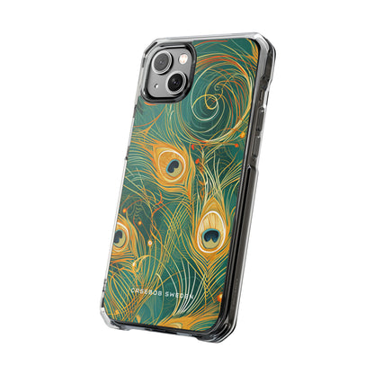 Peacock Elegance in Teal and Gold iPhone 14 - Clear Impact Phone Case