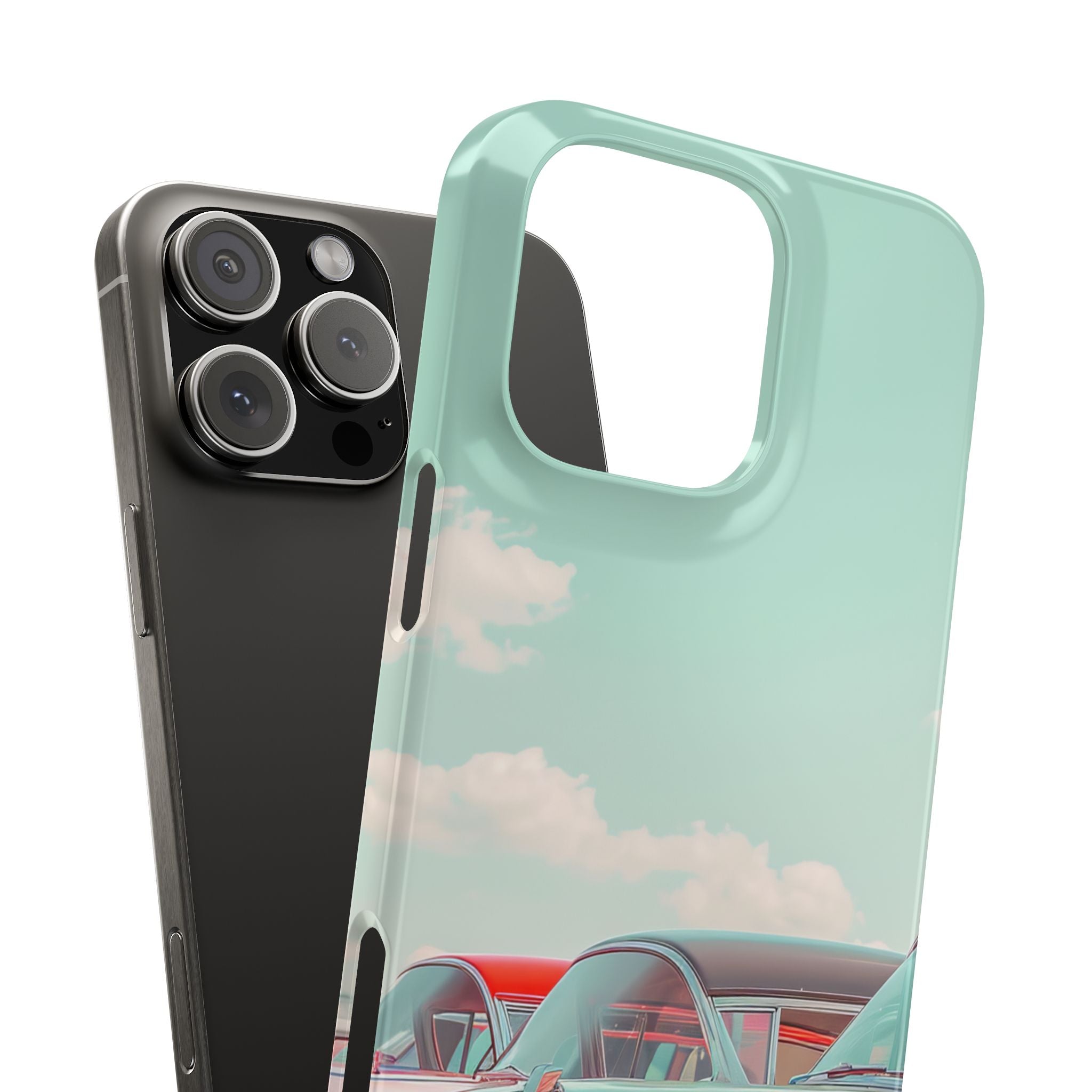 Vintage Turquoise Cars - Slim iPhone 16 Phone Case