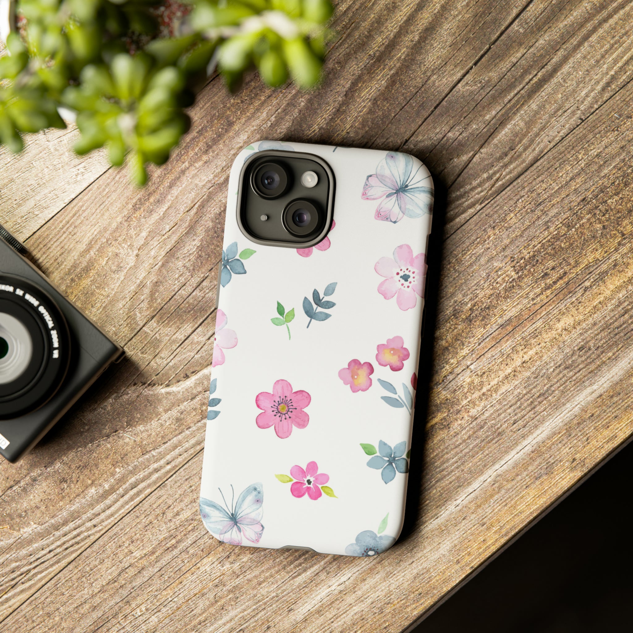 Vintage flowers and butterflies iPhone case - Protective Phone Case