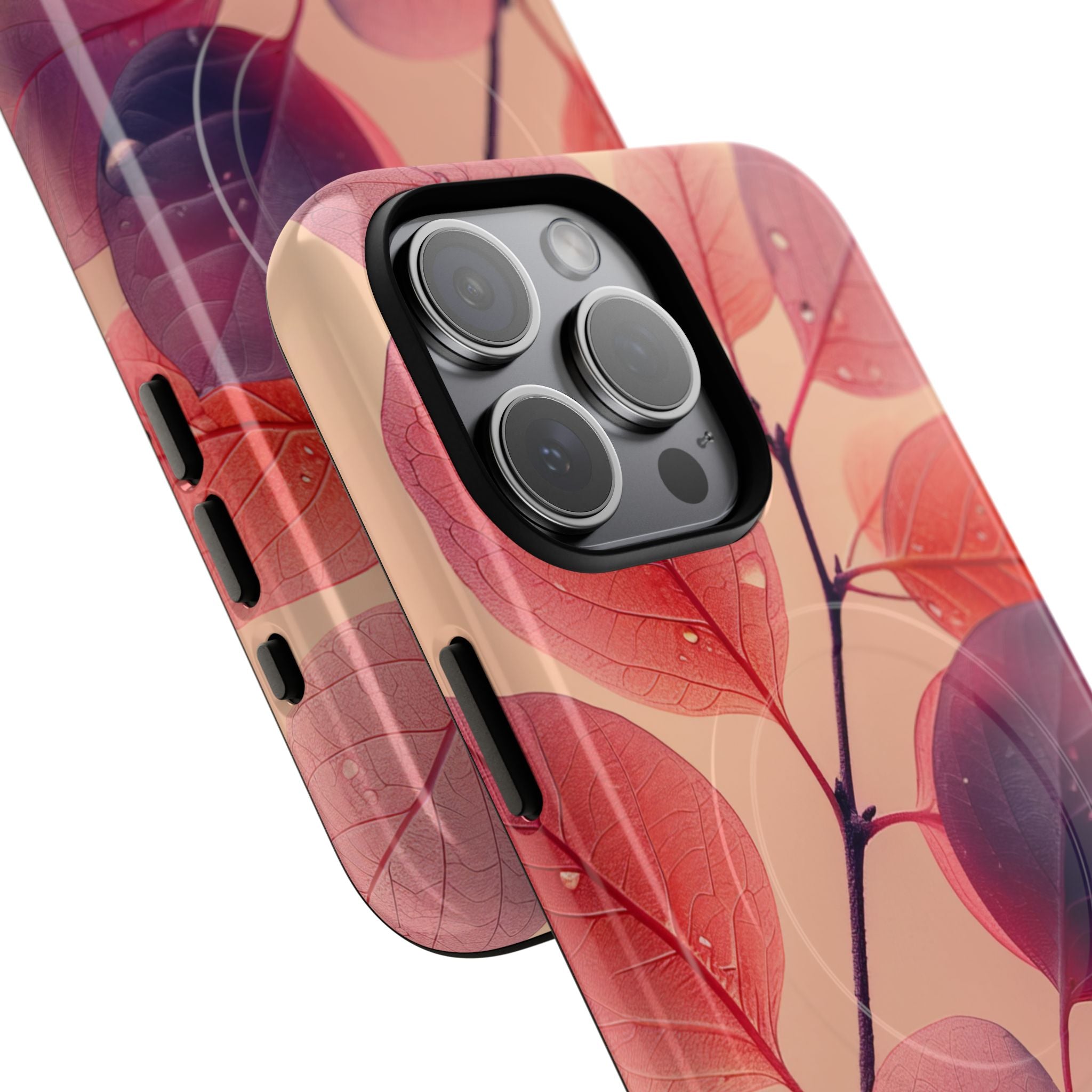 Pink Serenity Leaf Design - Tough + MagSafe® iPhone 15 Phone Case