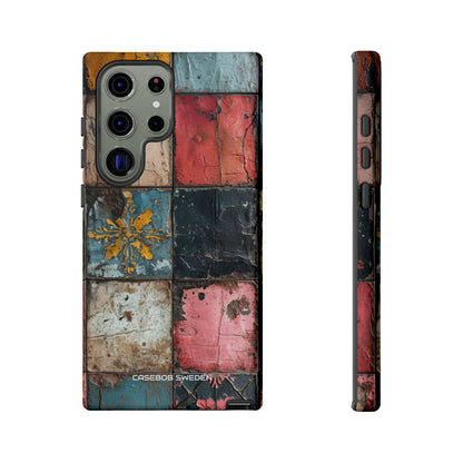 Rustic Red-Yellow Vintage Tiles - Tough Samsung S23 Phone Case