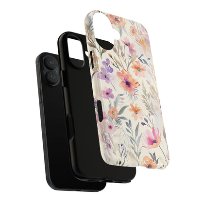 Soft Pink Floral Watercolor Design - Tough iPhone 16 Phone Case