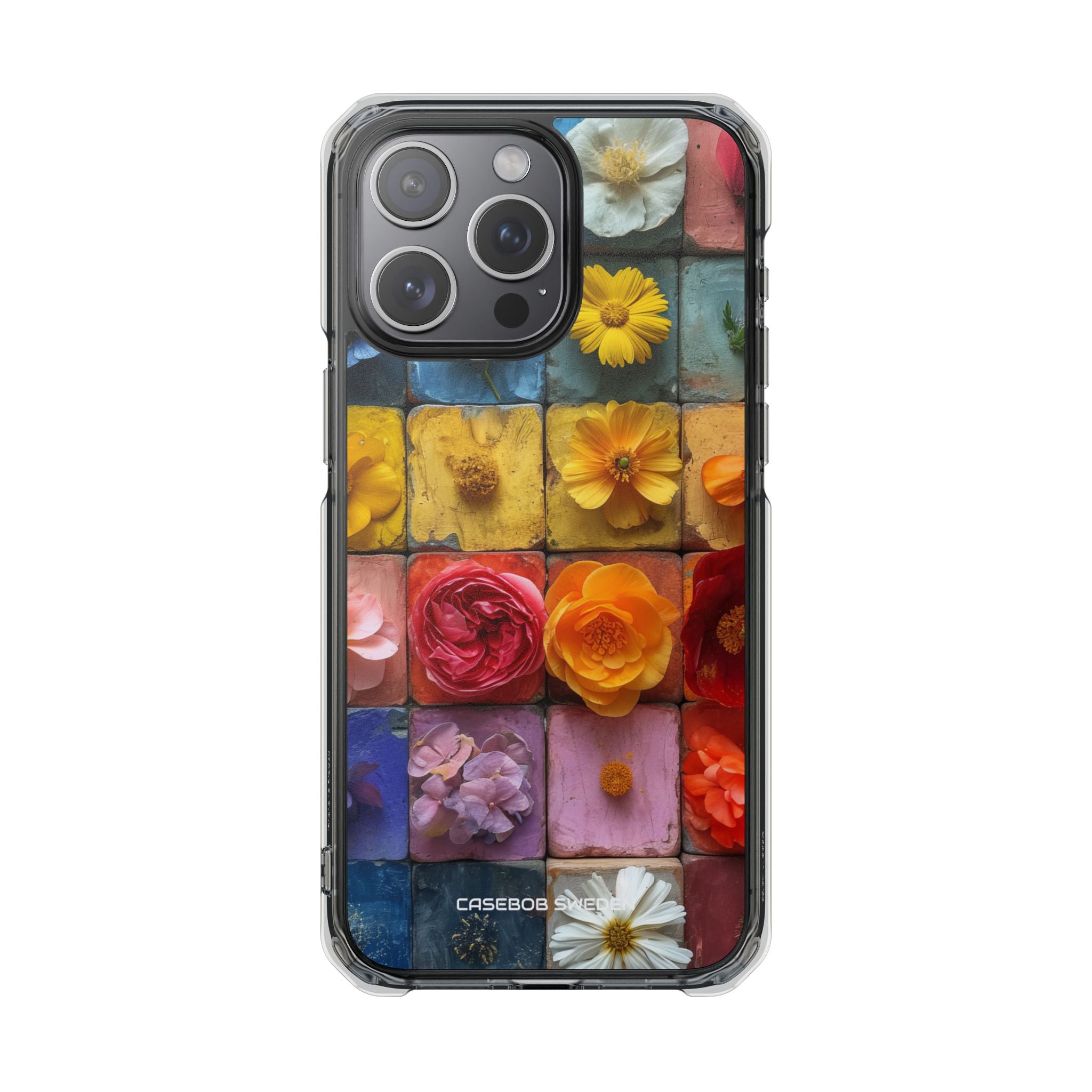 Vibrant Floral Tiles - Clear Impact iPhone 15 Phone Case