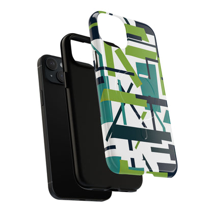 Green Geometry Glide iPhone 15 | Tough+ Phone Case