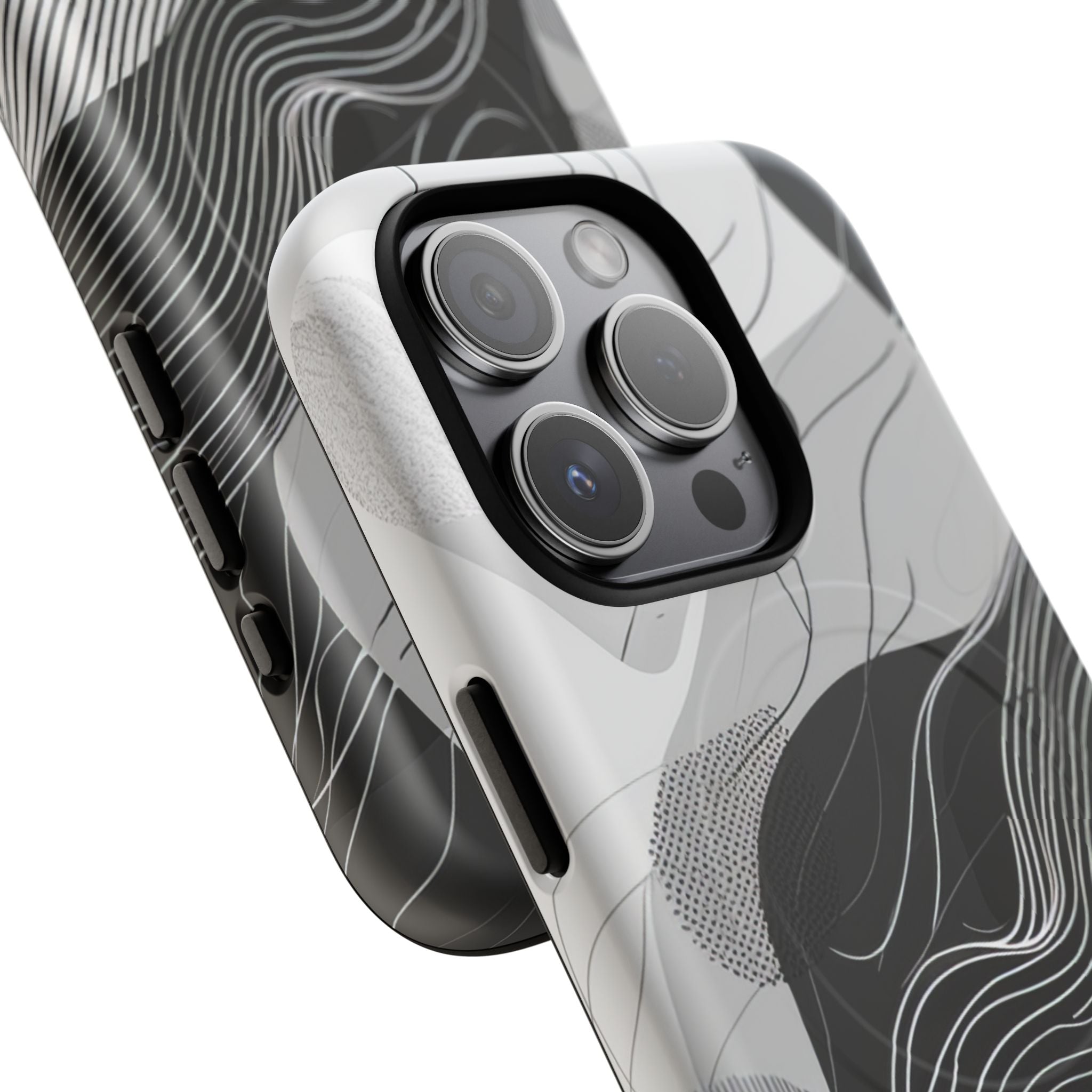 Fluid Rhythms: Monochrome Line Flow iPhone 15  Tough+ Phone Case