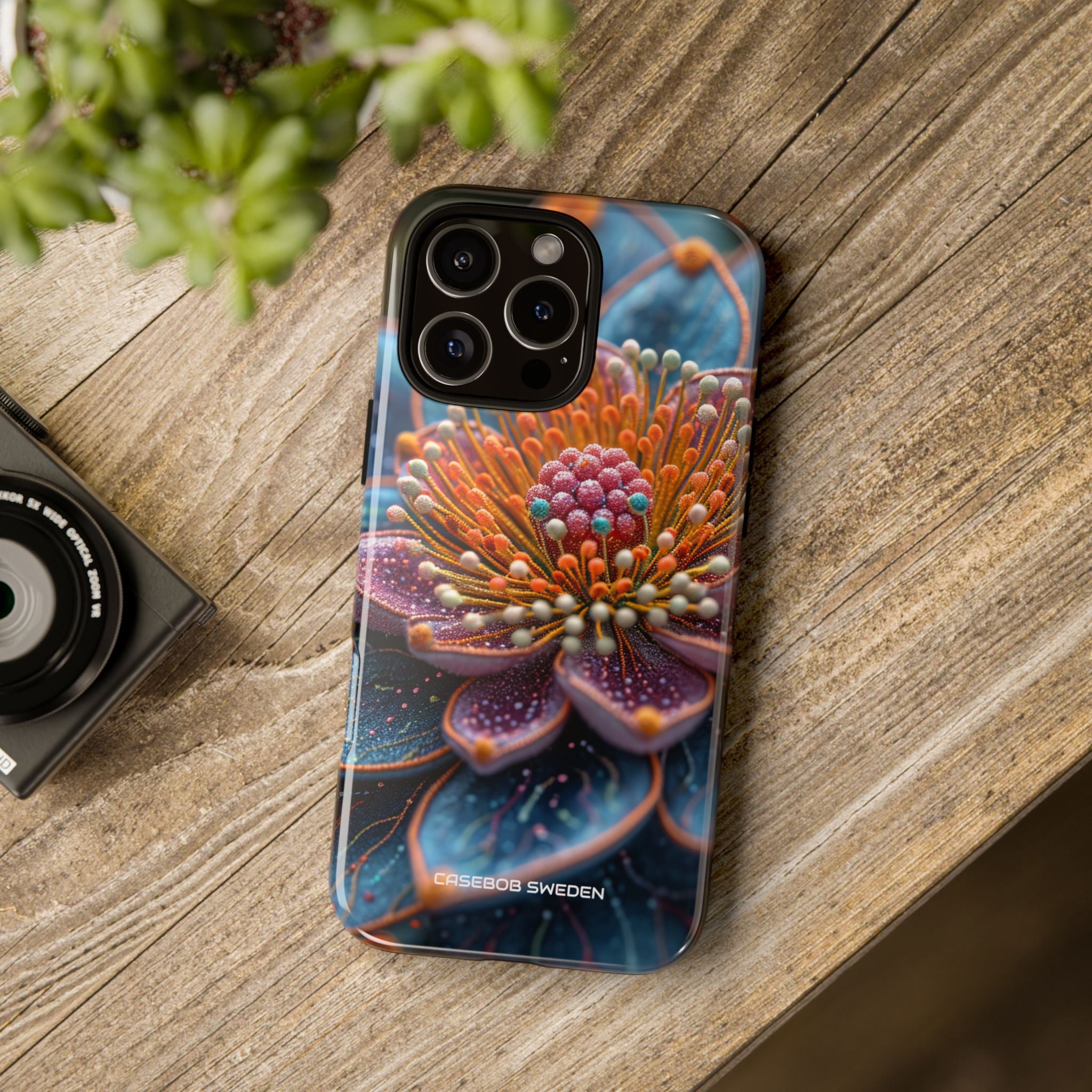 Blue-Orange Floral Swirl - Tough iPhone 16 Phone Case