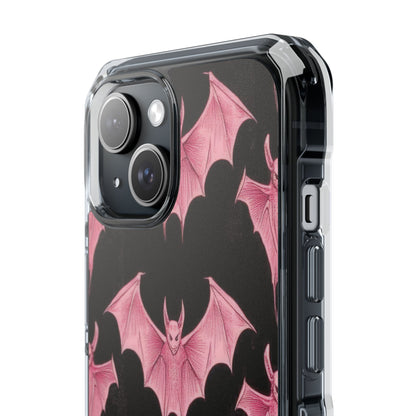 Gothic Pink Bats Aflame iPhone 15 - Clear Impact Phone Case