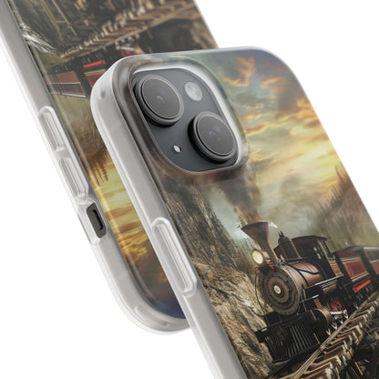 Vintage Steam Train Crossing Mountain Bridge iPhone 15 - Flexi Phone Case