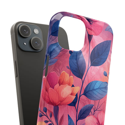 Pink Blue Floral - Slim iPhone 15 Phone Case