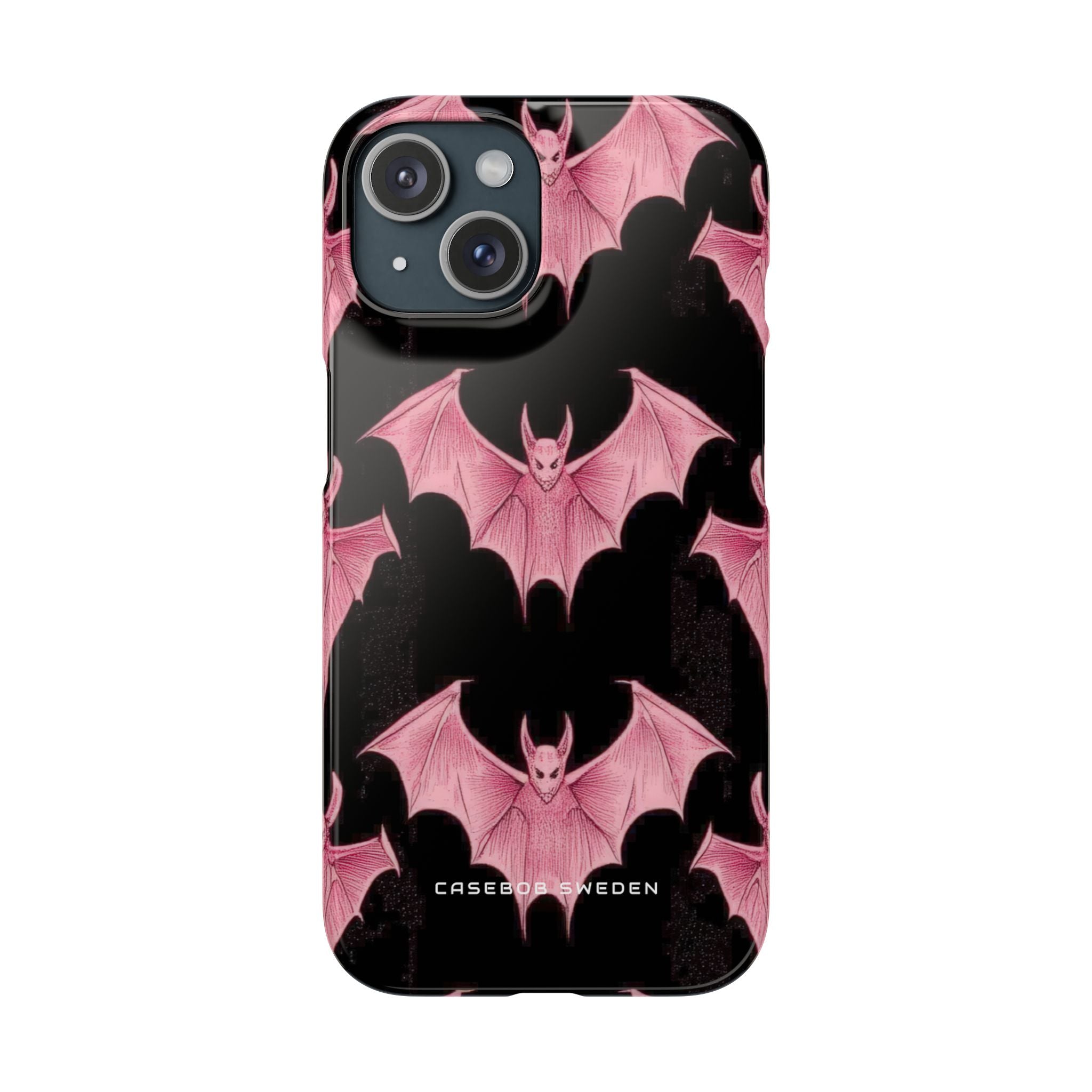 Gothic Pink Bats Aflame iPhone 15 - Schlanke Handyhülle