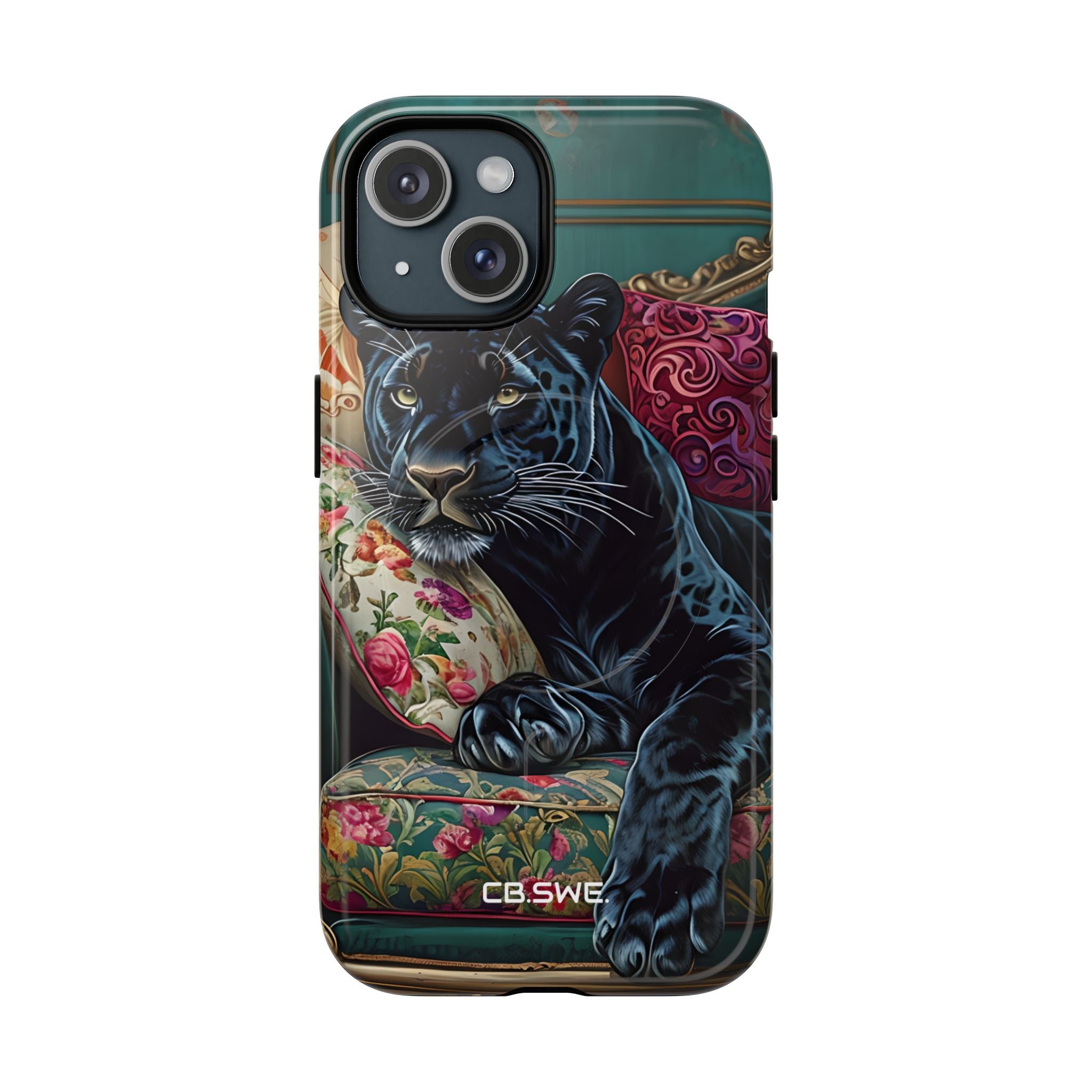 Serene Black Panther Vintage Royal Living Room Art iPhone 15 - Tough+