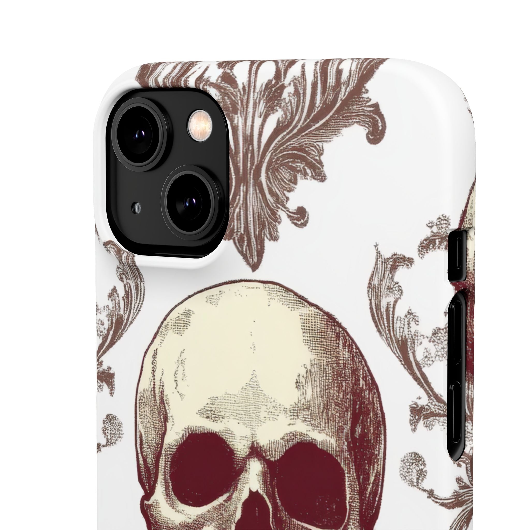 Gothic Skulls and Ornate Foliage iPhone 14 - Slim Phone Case