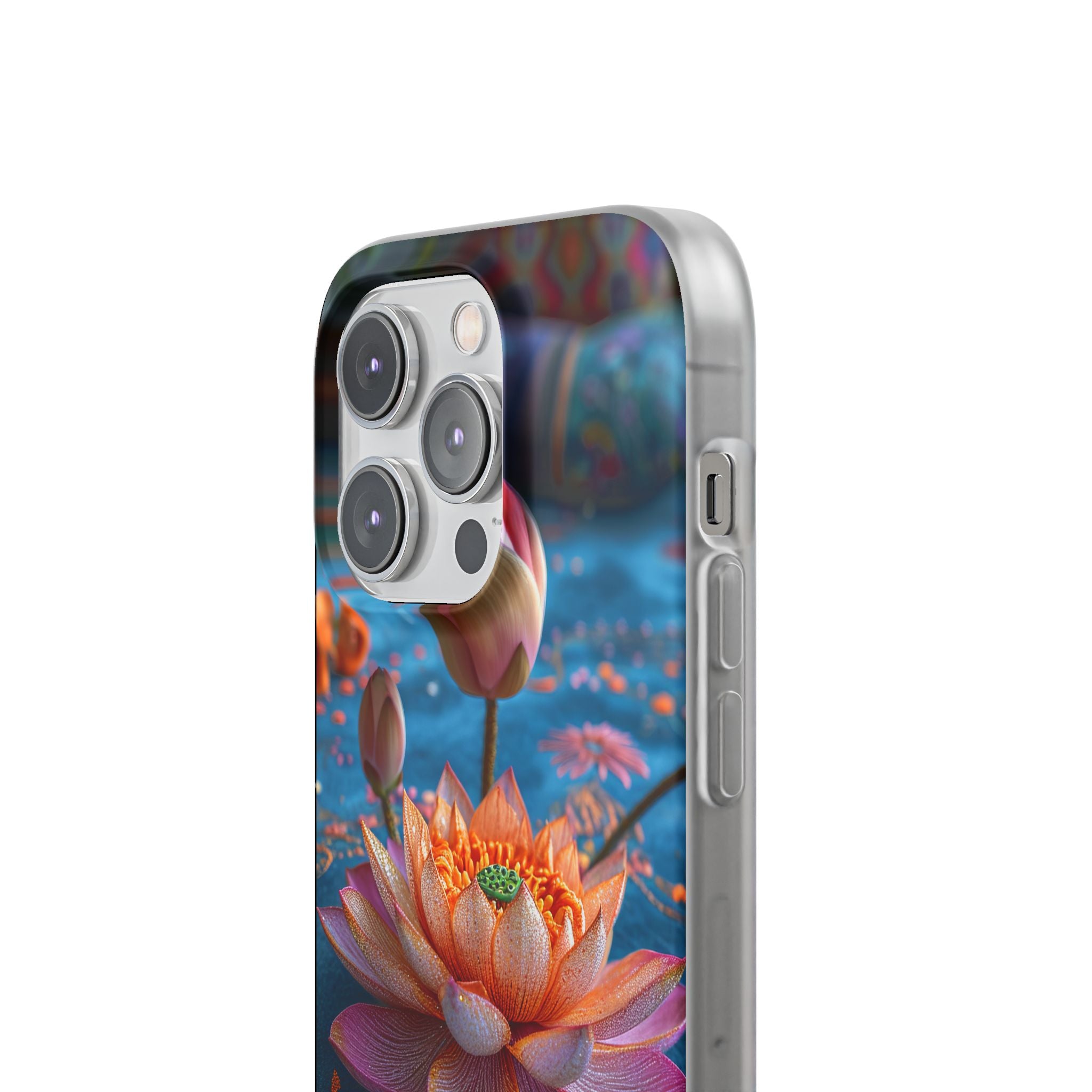 Vibrant Lotus Embroidery - Flexi iPhone 14 Phone Case