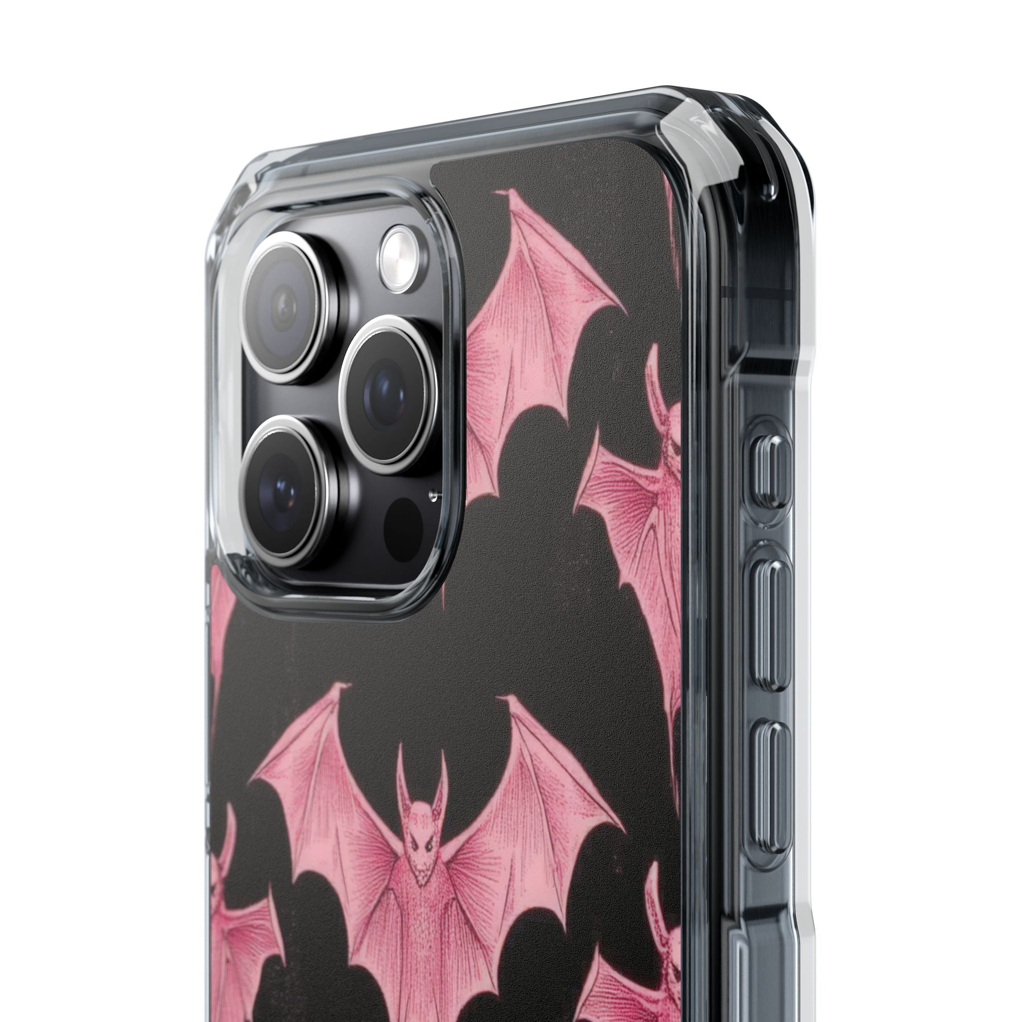 Gothic Pink Bats Aflame iPhone 15 - Clear Impact Phone Case