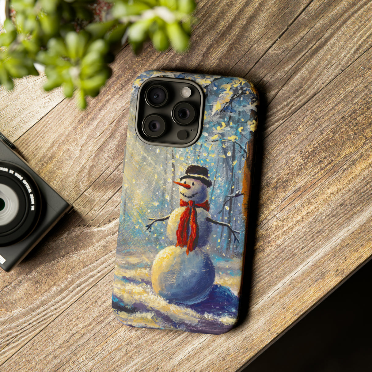 Oil painting - Happy Snowman - Protective Phone Case