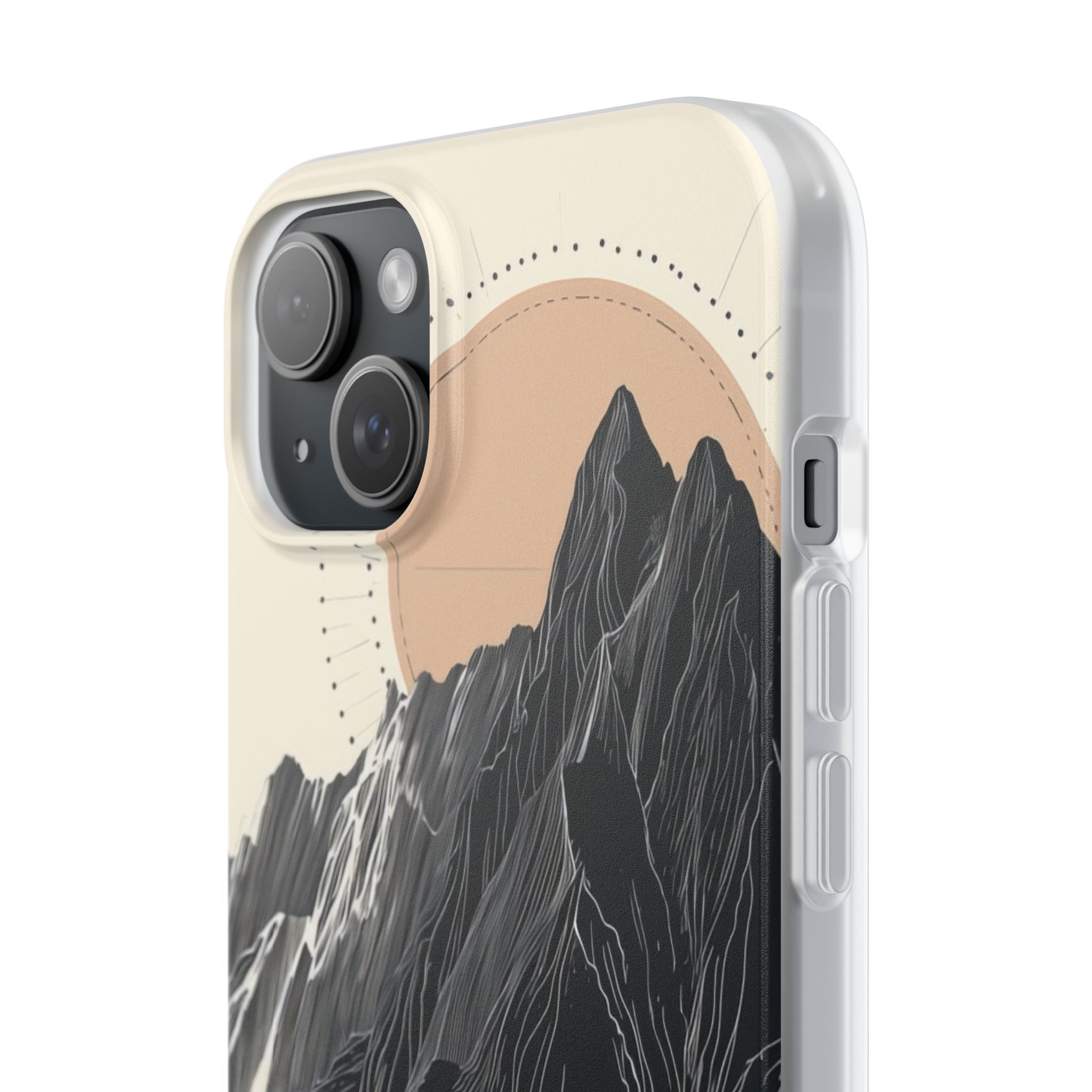 Minimalist Mountain Landscape with Flowing River iPhone 15 - Flexi Phone Case