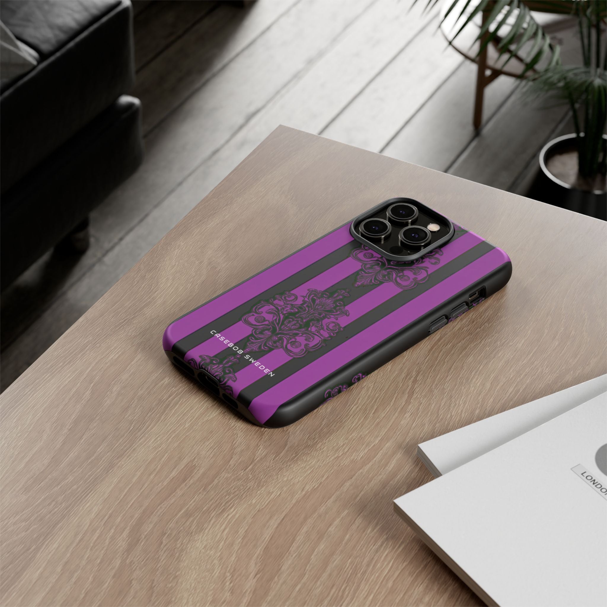 Gothic Elegance with Vertical Stripes and Ornamental Motifs iPhone 14 - Tough Phone Case