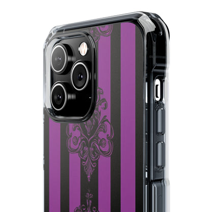 Gothic Elegance with Vertical Stripes and Ornamental Motifs iPhone 14 - Clear Impact Phone Case