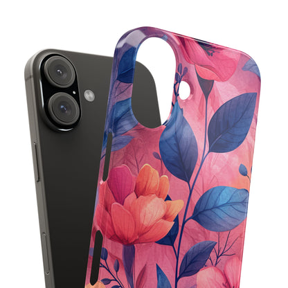 Pink Blue Floral - Slim iPhone 16 Phone Case