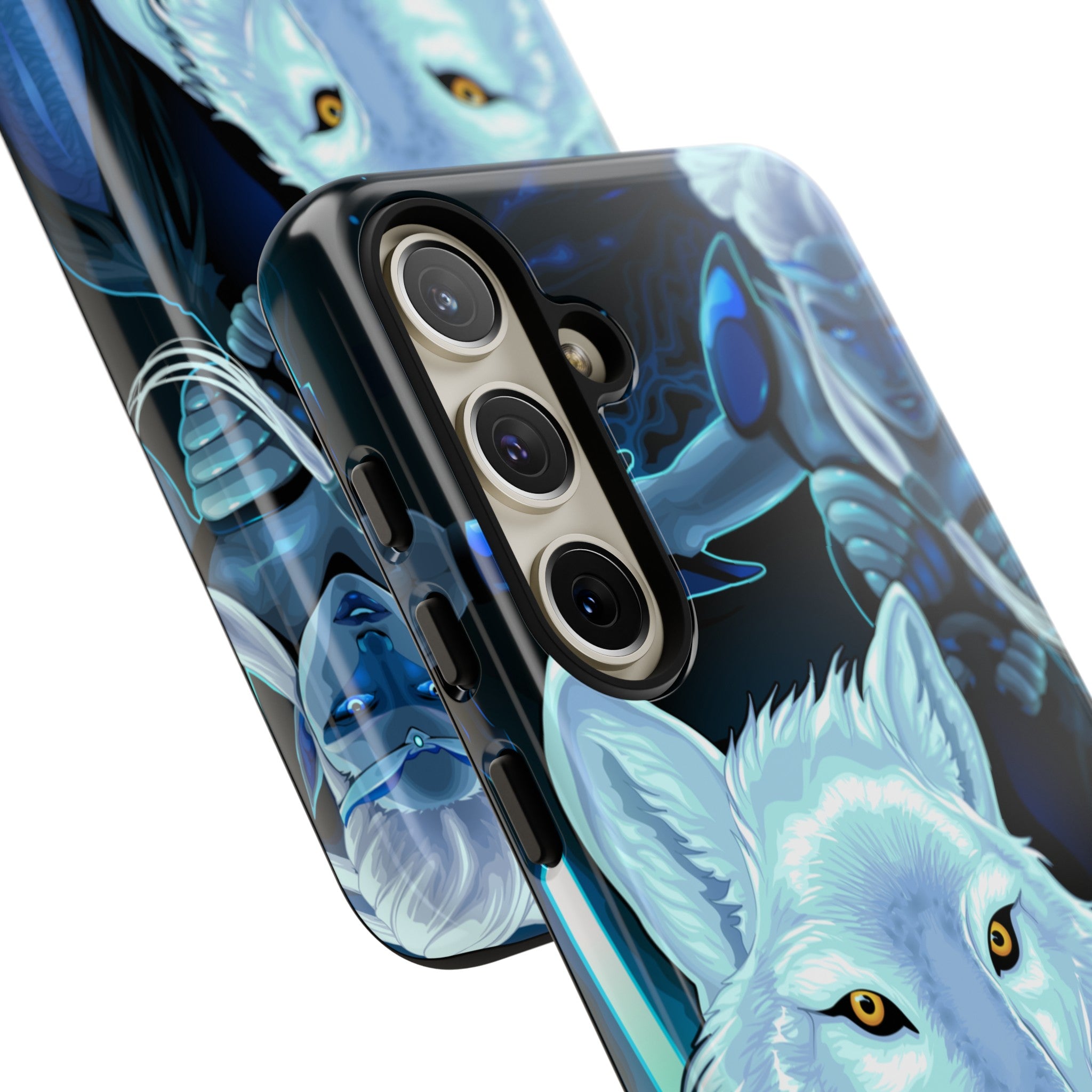 Elf with white wolf - Protective Phone Case