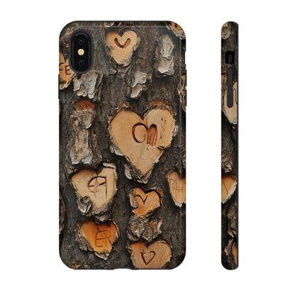 Carved Heart Trees & Initials - Protective Phone Case