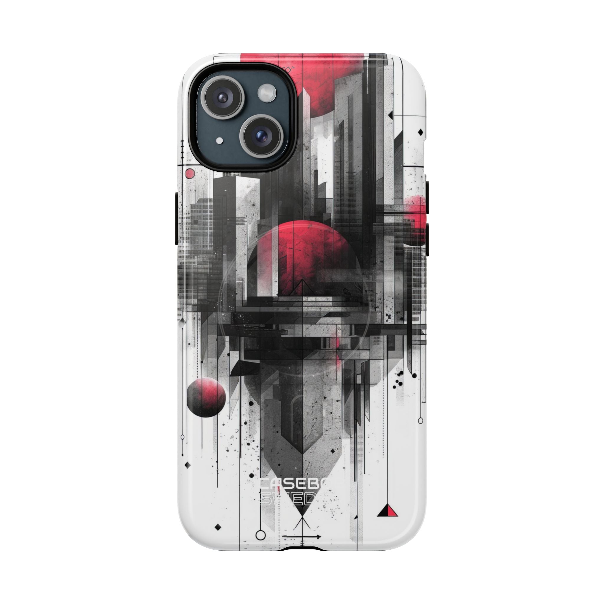 Crimson Gridlines Cityscape iPhone 15 - Tough+
