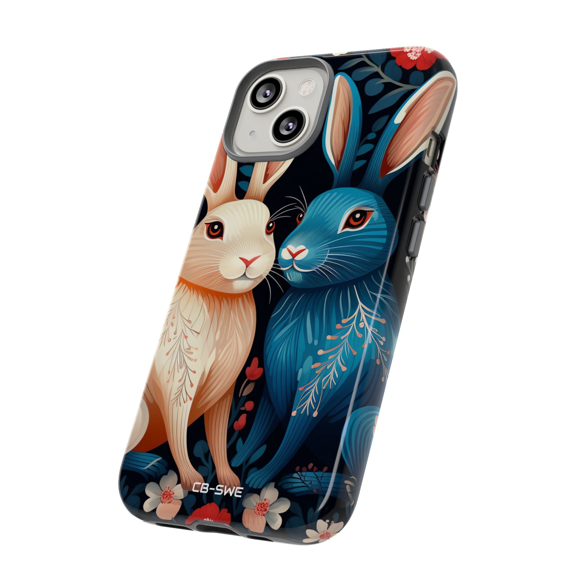 Rabbits Embrace Blossoms - iPhone Case