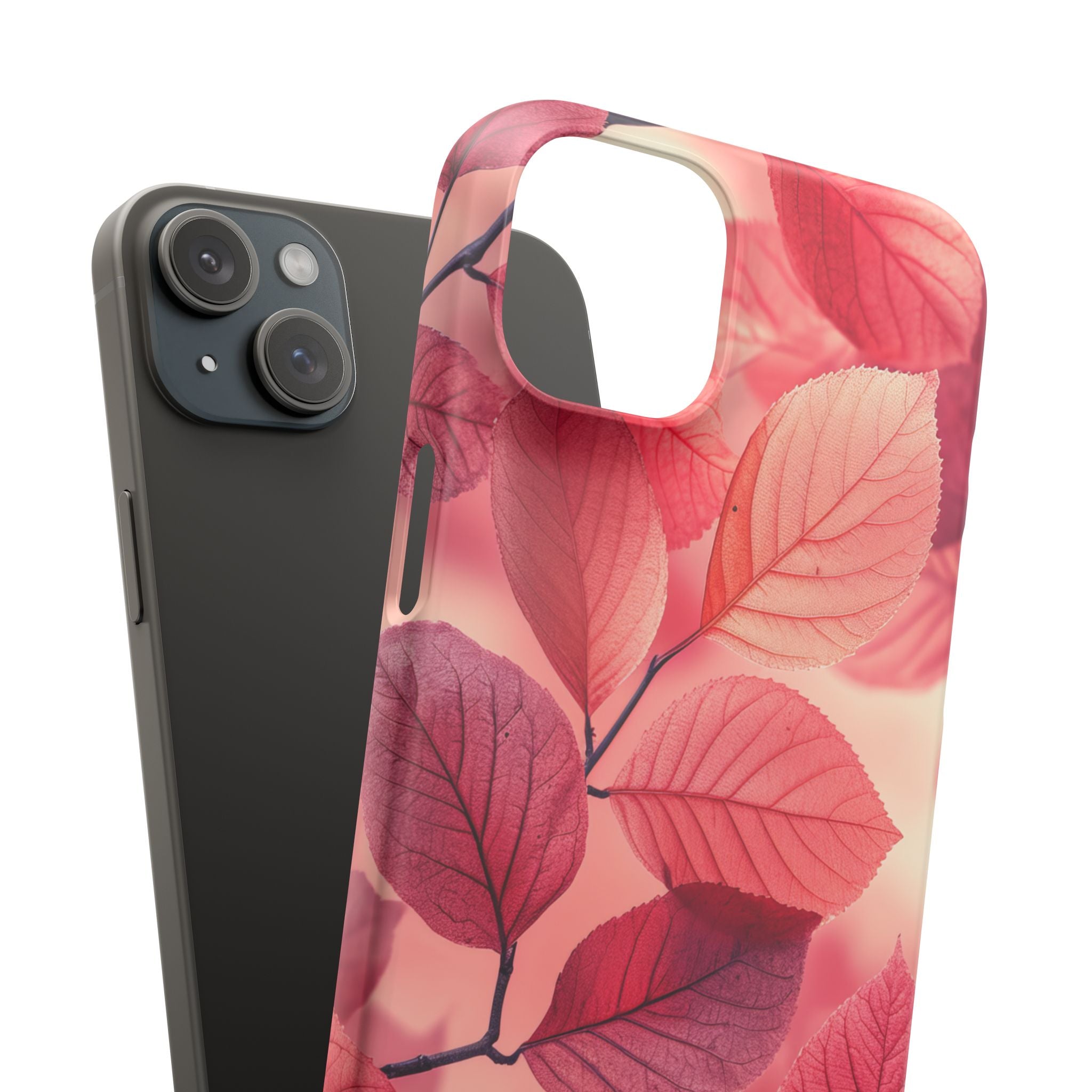 Elegant Pink Leaves iPhone 15 - Slim Phone Case